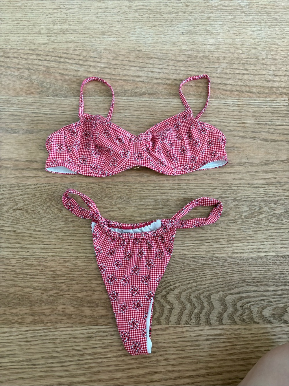 Frankie's Bikinis Red Gingham Floral Two-Piece Bikini